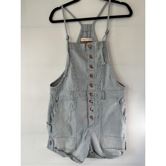 Pilcro Anthropologie Shortalls Womens‎ 30 Blue Railroad Stripe Button Front - Picture 4 of 11